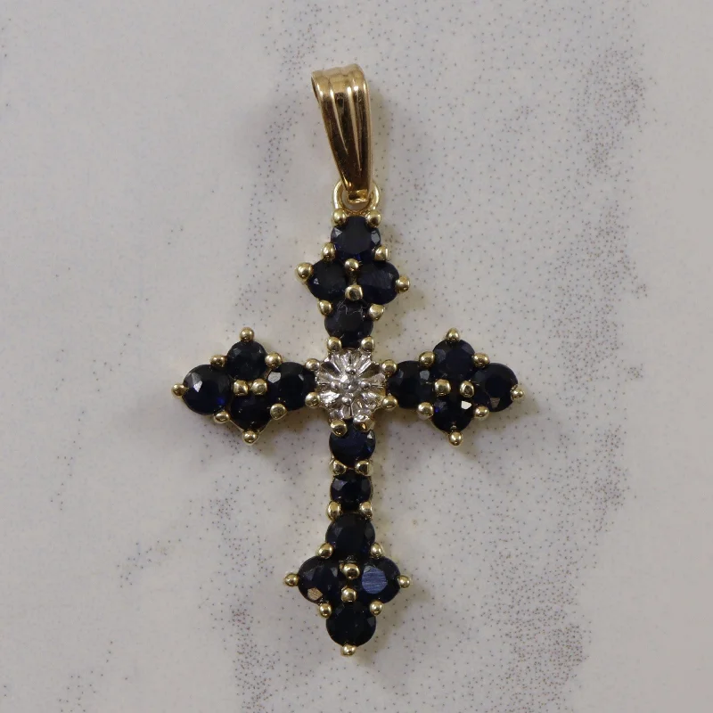 Sapphire & Diamond Cluster Cross Pendant | 1.06ctw, 0.01ctw |