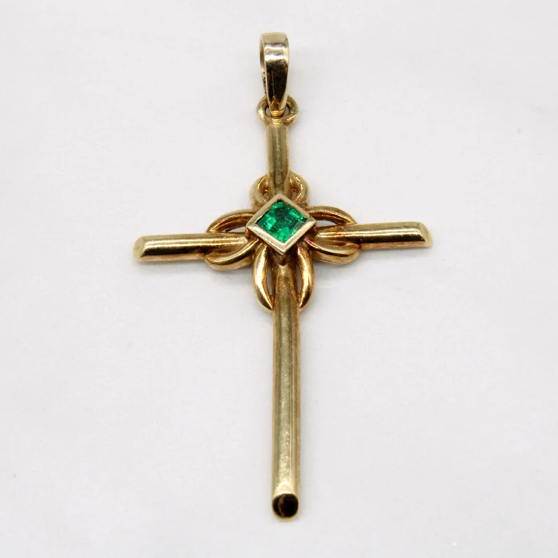 Synthetic Emerald Cross 10K Pendant | 0.22ct |